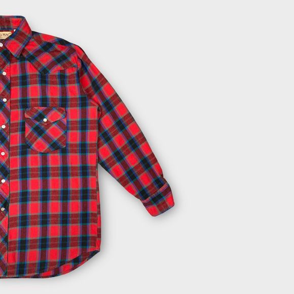 VTG Big Mac Men's Large Tall Plaid Flannel Shirt Pearl Snap Button Long Sleeve - Picture 4 of 9